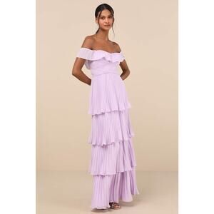 NWT Lulus Always Remarkable Lavender Pleated Off-the-Shoulder Maxi Dress Sz XL